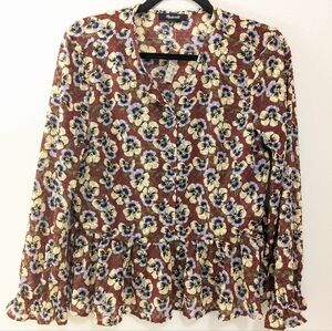NWT Madewell Floral Peplum Blouse in Red and Cream